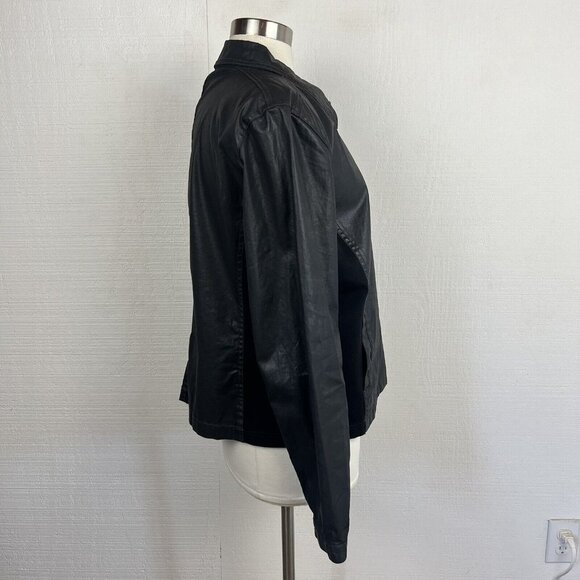 EILEEN FISHER Jacket XL Womens Black Faux Leather Moto Zip Front Casual Pockets - Picture 2 of 9